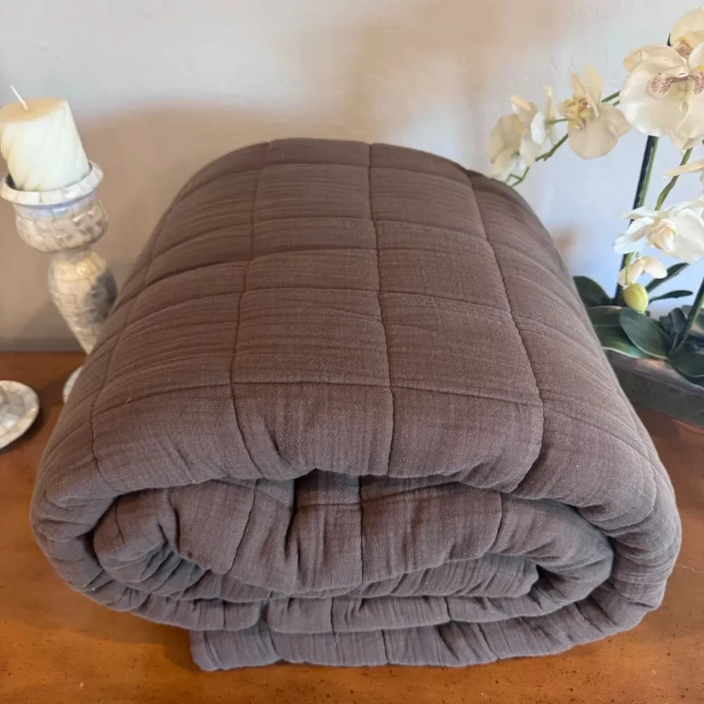 Quince Organic Cotton Gauze Box Quilt Chocolate Full/Queen NWOT